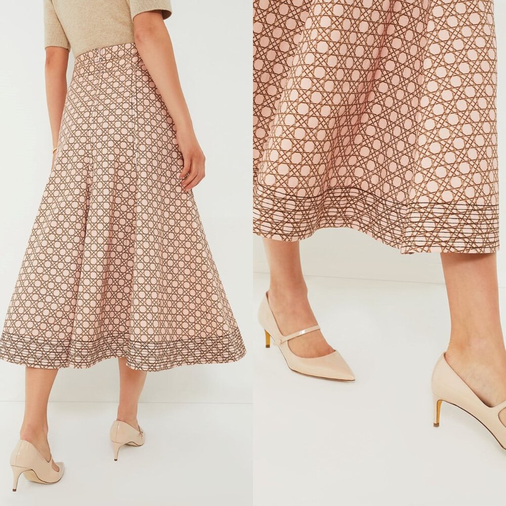 Tuckernuck NEW Petal Cane Brynn Geometric Pink Retro Pleated Midi Skirt Size 6 - Picture 3 of 12